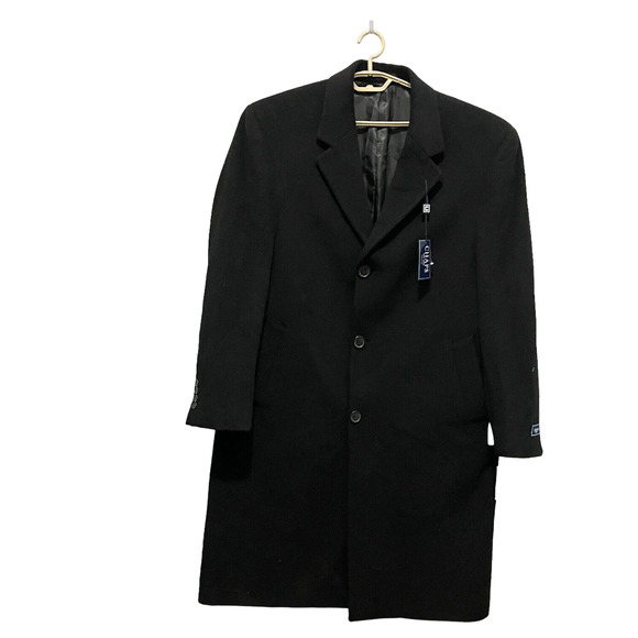 Chaps Coat Men Size 44 R Wool Blend Black Overcoat New 275.00 Classic Dapper